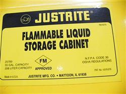 Image 55 Gallon JUSTRITE Yellow Flammable Storage Cabinet with 3 Shelves - 34in X 34in X 65in 1418809