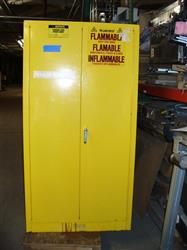 Image 55 Gallon JUSTRITE Yellow Flammable Storage Cabinet with 3 Shelves - 34in X 34in X 65in 1418799